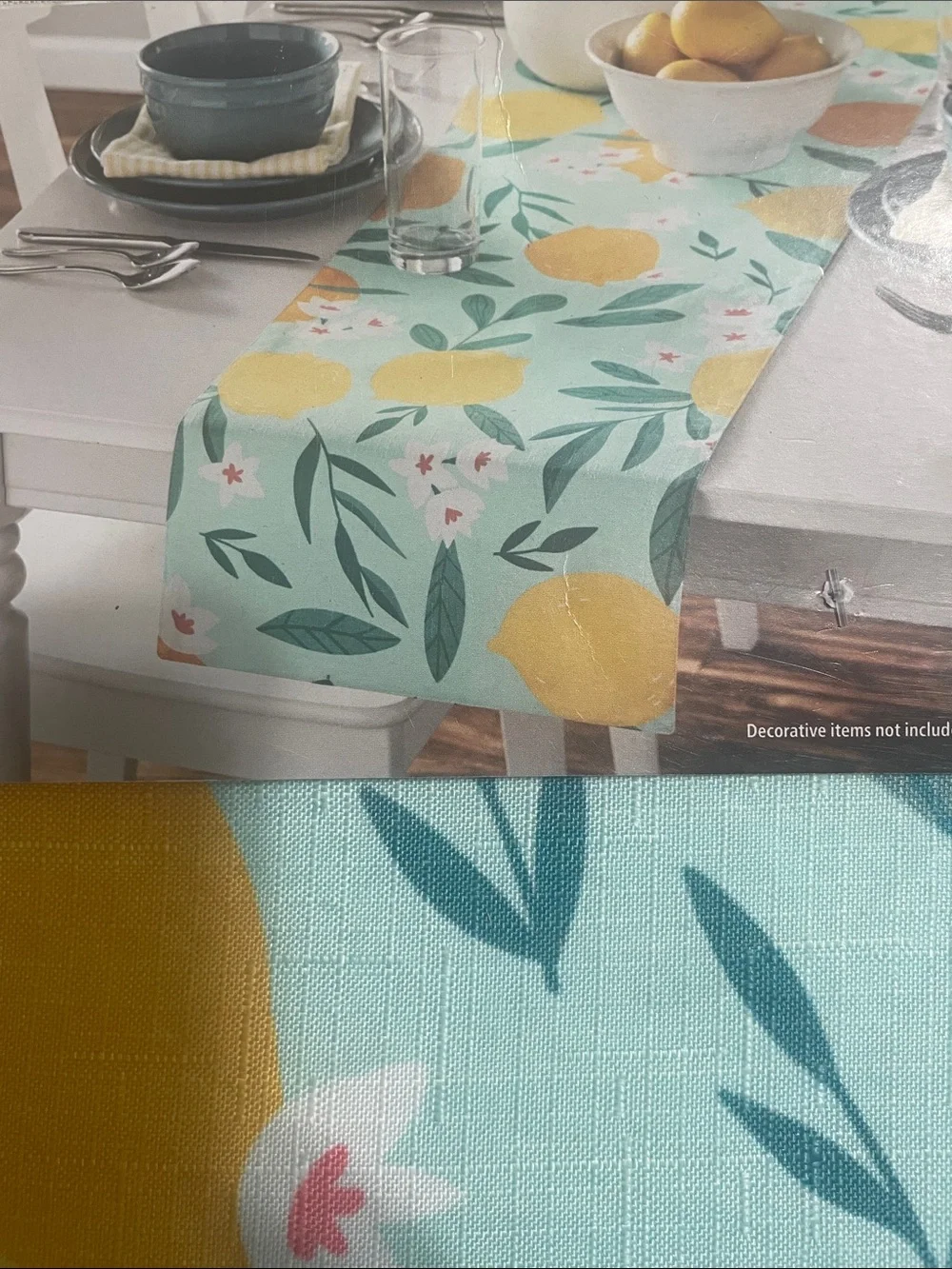 Mainstays Lemon Pattern Table Runner -  Aqua & Yellow